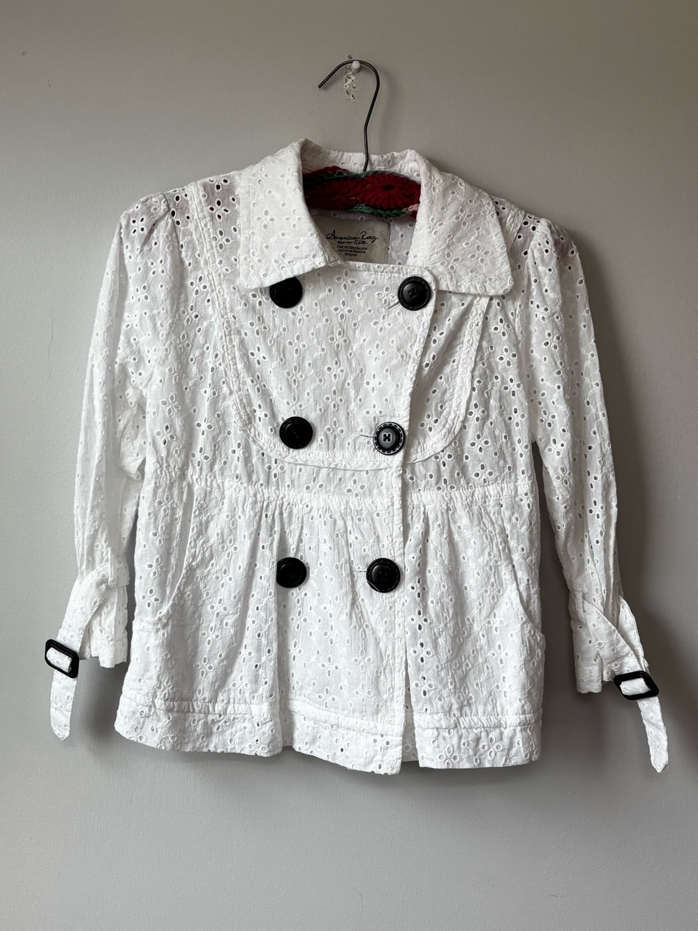 American Rag White Eyelet Double-Breasted Trench Coat